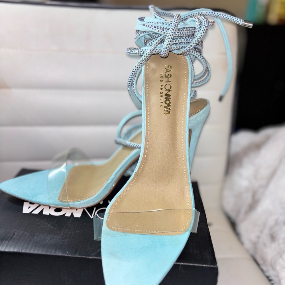 Fashion Nova Light Blue Strappy Heels